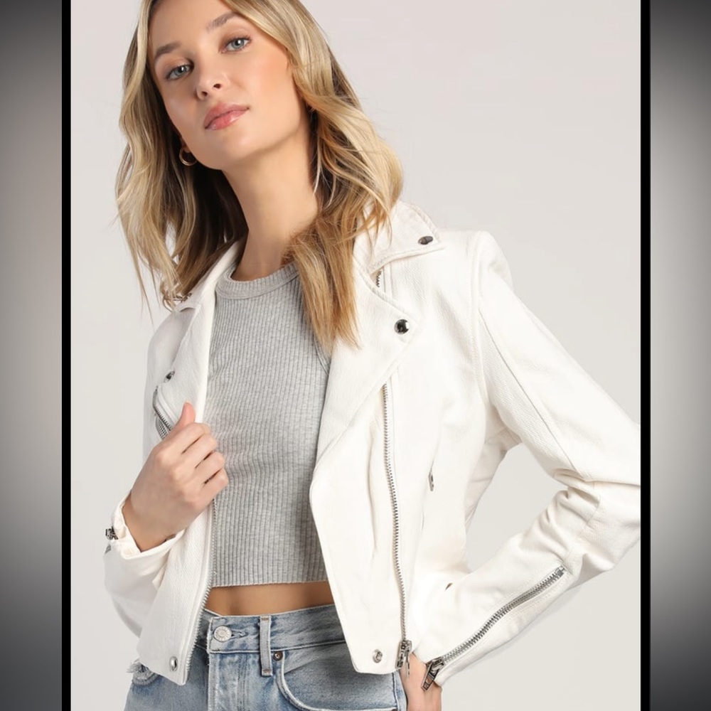 Blank NYC rev it up white cropped motorcycle jacket size XS